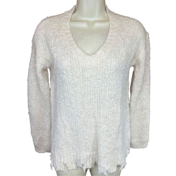 ATM Champ Fuzzy Destroyed Hem V Neck Sweater Size XS - Picture 1 of 6